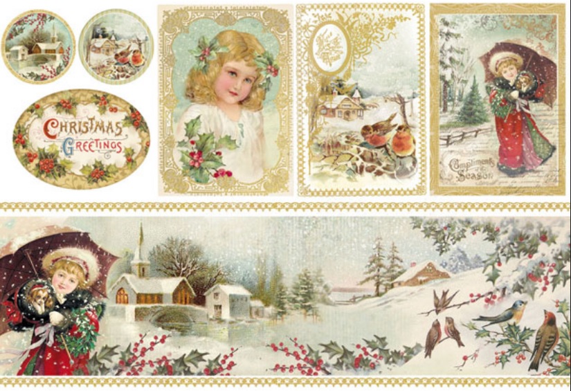 Рисовая новогодняя бумага для декупажа Рождество, Stamperia DFS338 